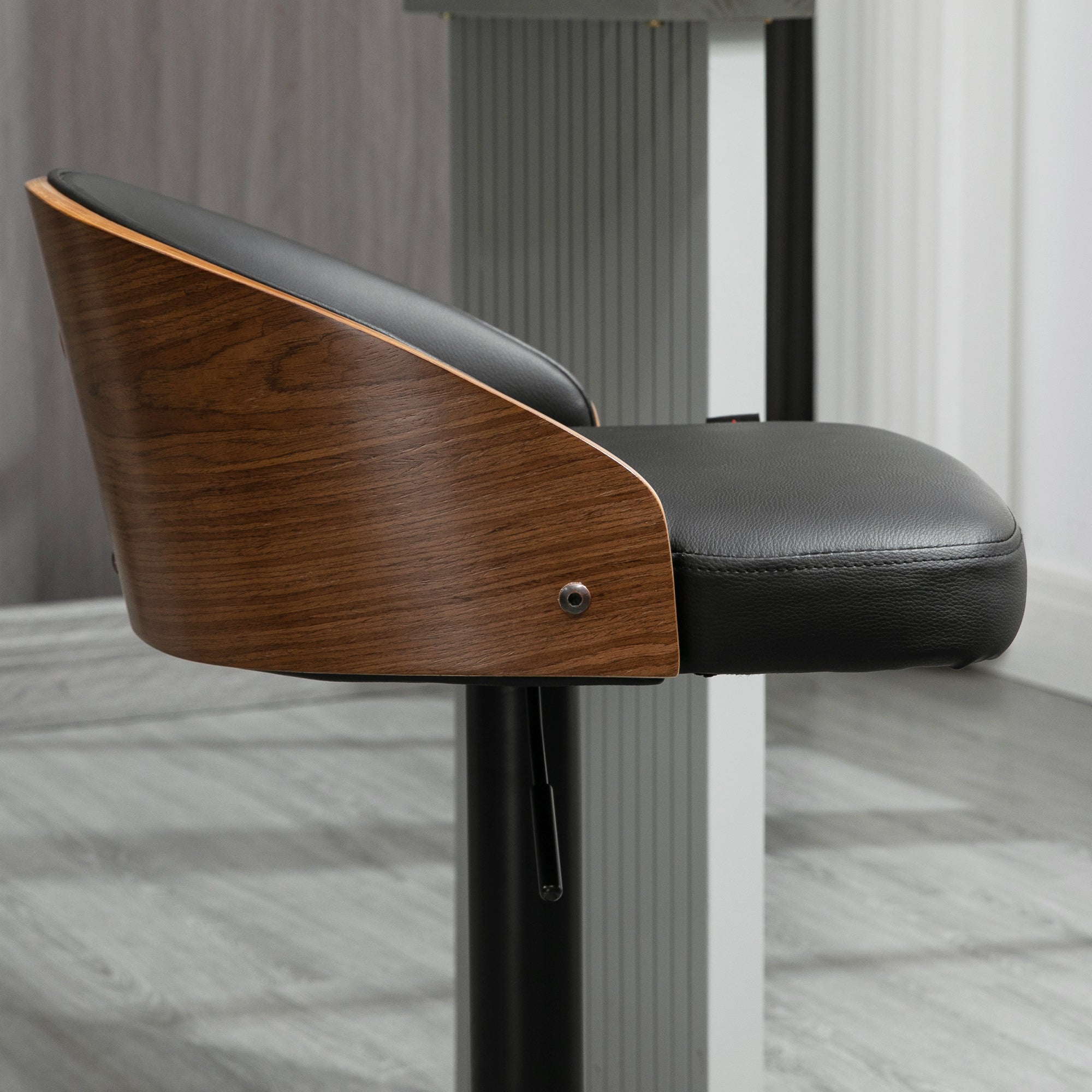 Bar Stool Set of 2, Upholstered Bar Chair made of Steel and Solid Wood, Height Adjustable Kitchen Chairs with Footrest, 360° Swivel, Counter Stools for Kitchen, Living Room, Dining Room, Black+Coffee