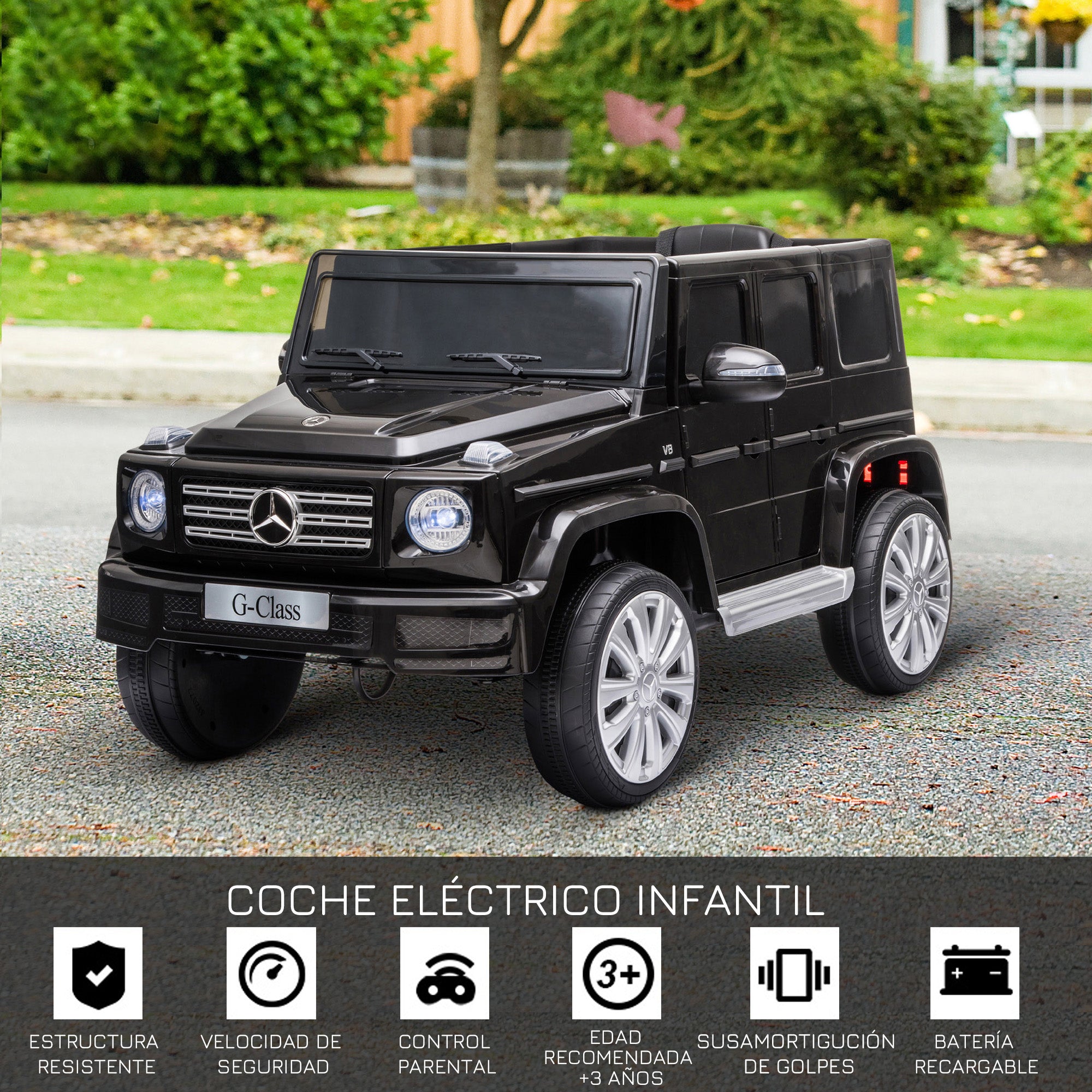 Electric Car for Kids 3+ Years BENZ G500 Off-Road Battery 12V Electric Vehicle with Remote Control Music Horn Speed 3-5 km/h Load 30 kg Black