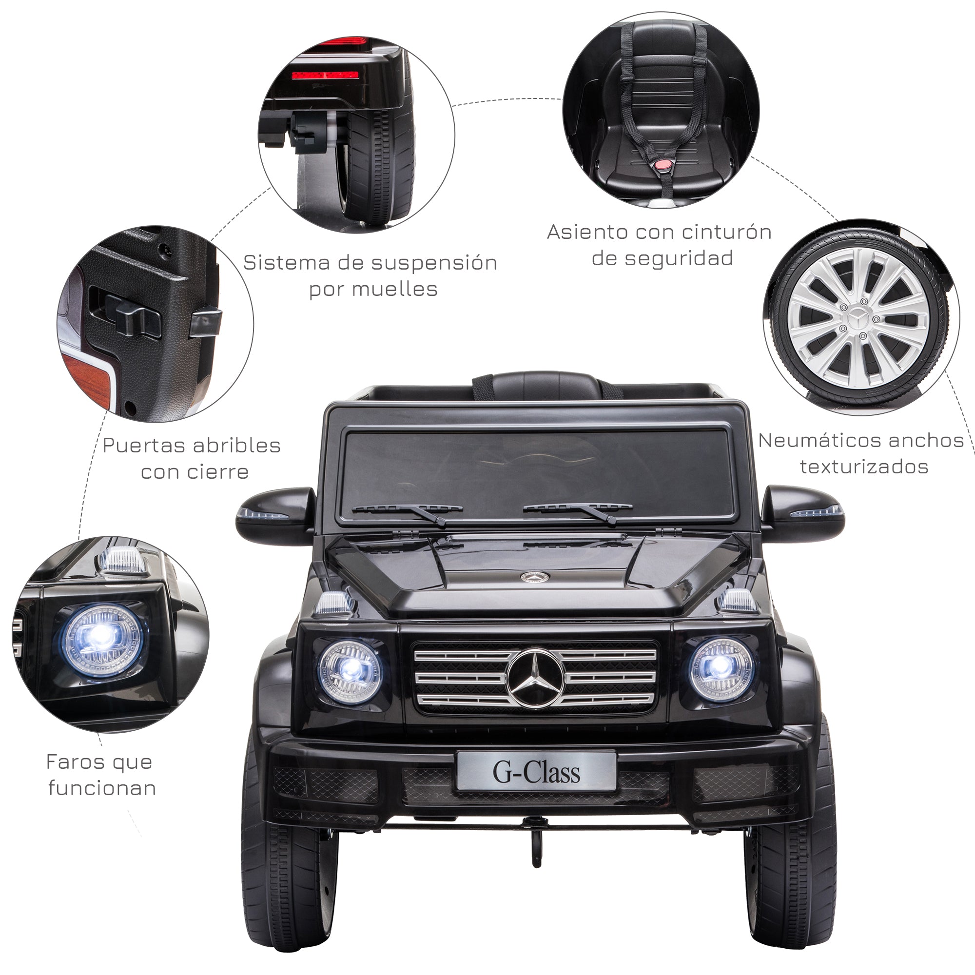 Electric Car for Kids 3+ Years BENZ G500 Off-Road Battery 12V Electric Vehicle with Remote Control Music Horn Speed 3-5 km/h Load 30 kg Black