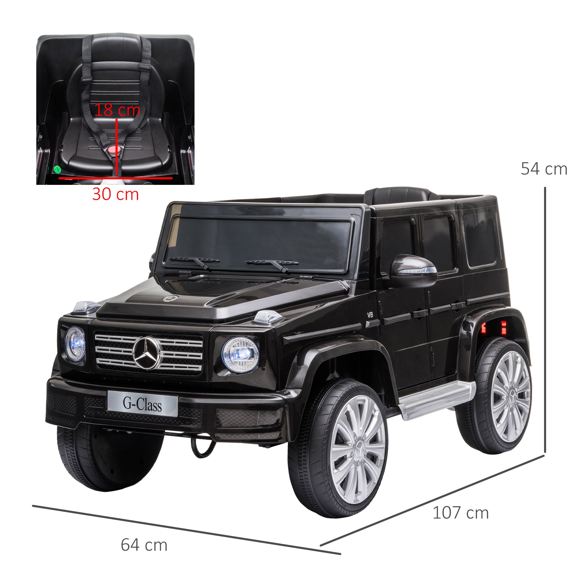 Electric Car for Kids 3+ Years BENZ G500 Off-Road Battery 12V Electric Vehicle with Remote Control Music Horn Speed 3-5 km/h Load 30 kg Black