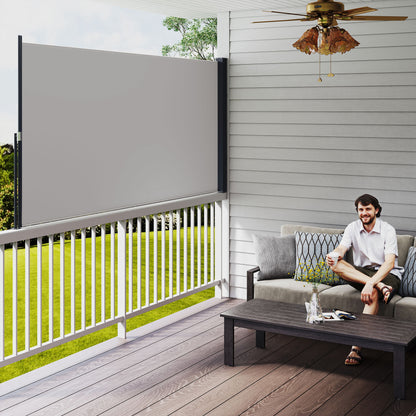 Retractable Side Awning Privacy Screen with Wall Mount Steel Box Waterproof Side Wall Awning Wind Protection Sun Protection 300 x 140cm for Balcony Terrace Garden Grey
