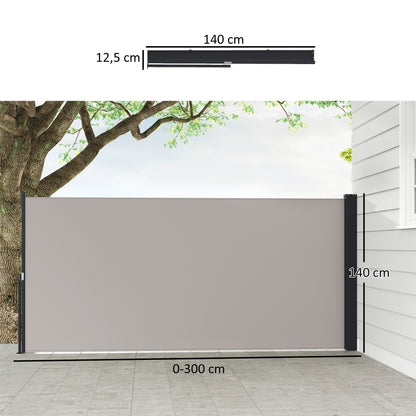 Retractable Side Awning Privacy Screen with Wall Mount Steel Box Waterproof Side Wall Awning Wind Protection Sun Protection 300 x 140cm for Balcony Terrace Garden Grey