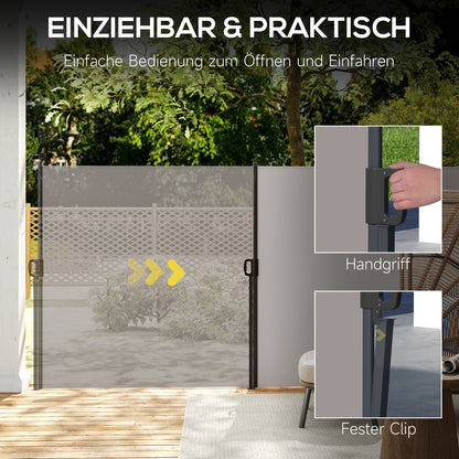 Retractable Side Awning Privacy Screen with Wall Mount Steel Box Waterproof Side Wall Awning Wind Protection Sun Protection 300 x 140cm for Balcony Terrace Garden Grey