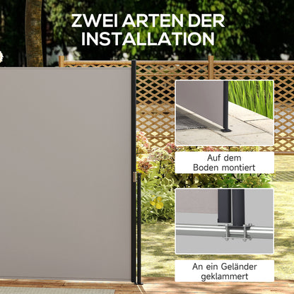 Retractable Side Awning Privacy Screen with Wall Mount Steel Box Waterproof Side Wall Awning Wind Protection Sun Protection 300 x 140cm for Balcony Terrace Garden Grey