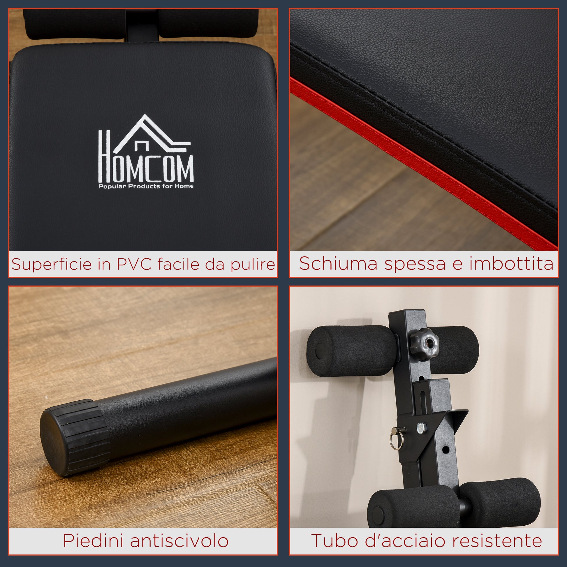 Foldable and Adjustable Abdominal Bench, Multifunctional Gym Weight Bench with Padded Backrest, 47x139x51-69cm, Black and Red