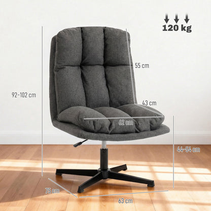 Swivel, Height-Adjustable Lounge Chair with Wide Seat for Living Room — Padded Linen-Look Accent Chair with Metal Legs, Armless Reading Chair, Dark Grey