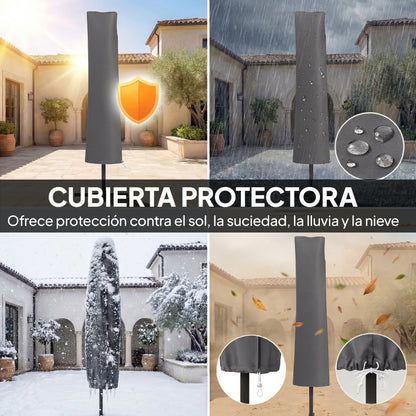 Offset Umbrella, Ø2.95 m (9.7 ft), Garden Parasol with Cross Base, Crank, Protective Cover and Wind Ropes, UPF30+, for Patio, Dark Gray