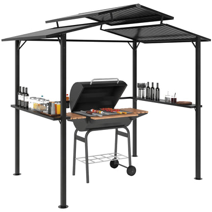 Grill Gazebo 250 x 160 x 250 cm Waterproof Garden Pavilion with Double Layer Roof, Side Shelves, Garden Gazebos with UV Protection, BBQ Pavilion, Garden Tent Grill Tent for Garden Party BBQ, Black