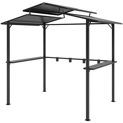 Grill Gazebo 250 x 160 x 250 cm Waterproof Garden Pavilion with Double Layer Roof, Side Shelves, Garden Gazebos with UV Protection, BBQ Pavilion, Garden Tent Grill Tent for Garden Party BBQ, Black