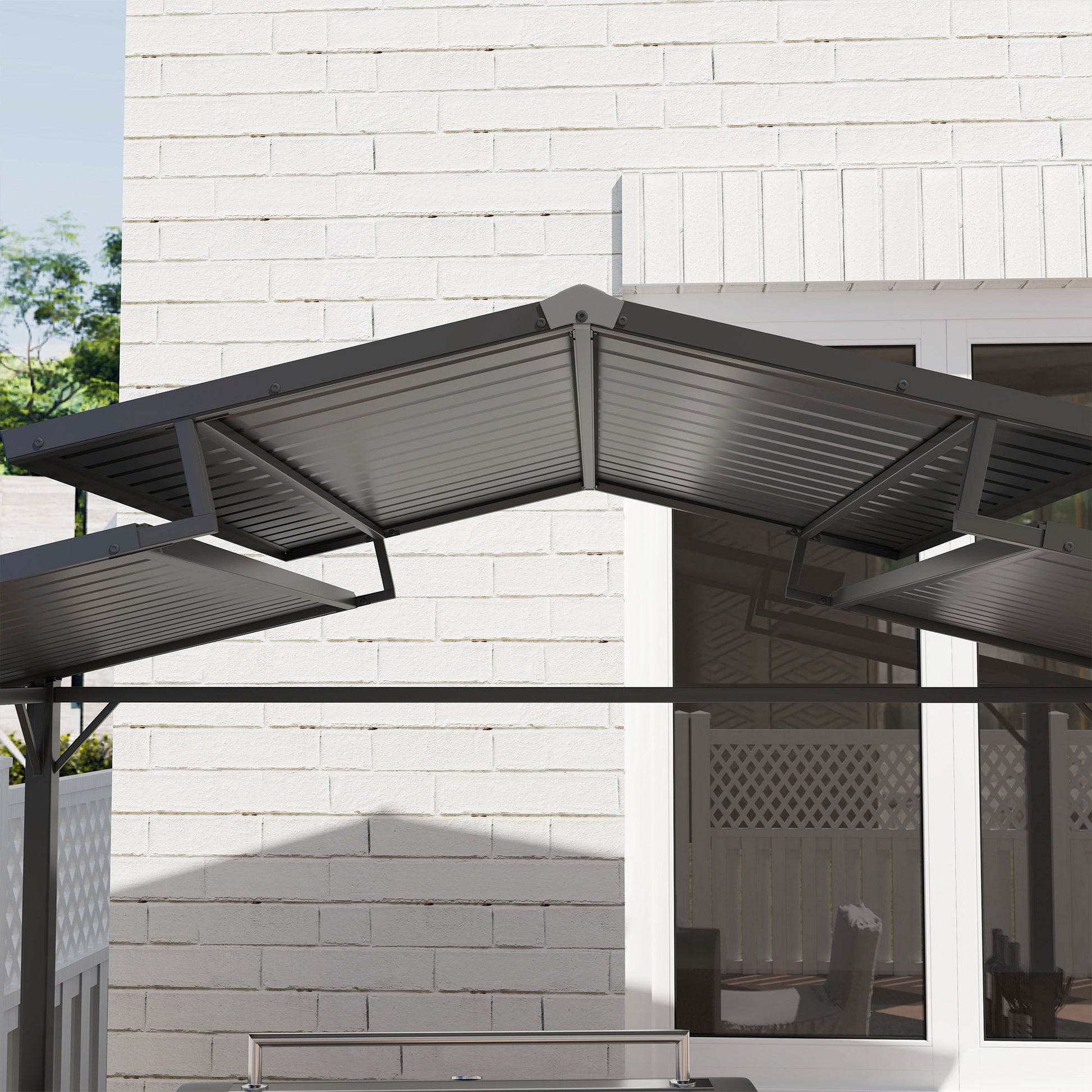 Grill Gazebo 250 x 160 x 250 cm Waterproof Garden Pavilion with Double Layer Roof, Side Shelves, Garden Gazebos with UV Protection, BBQ Pavilion, Garden Tent Grill Tent for Garden Party BBQ, Black