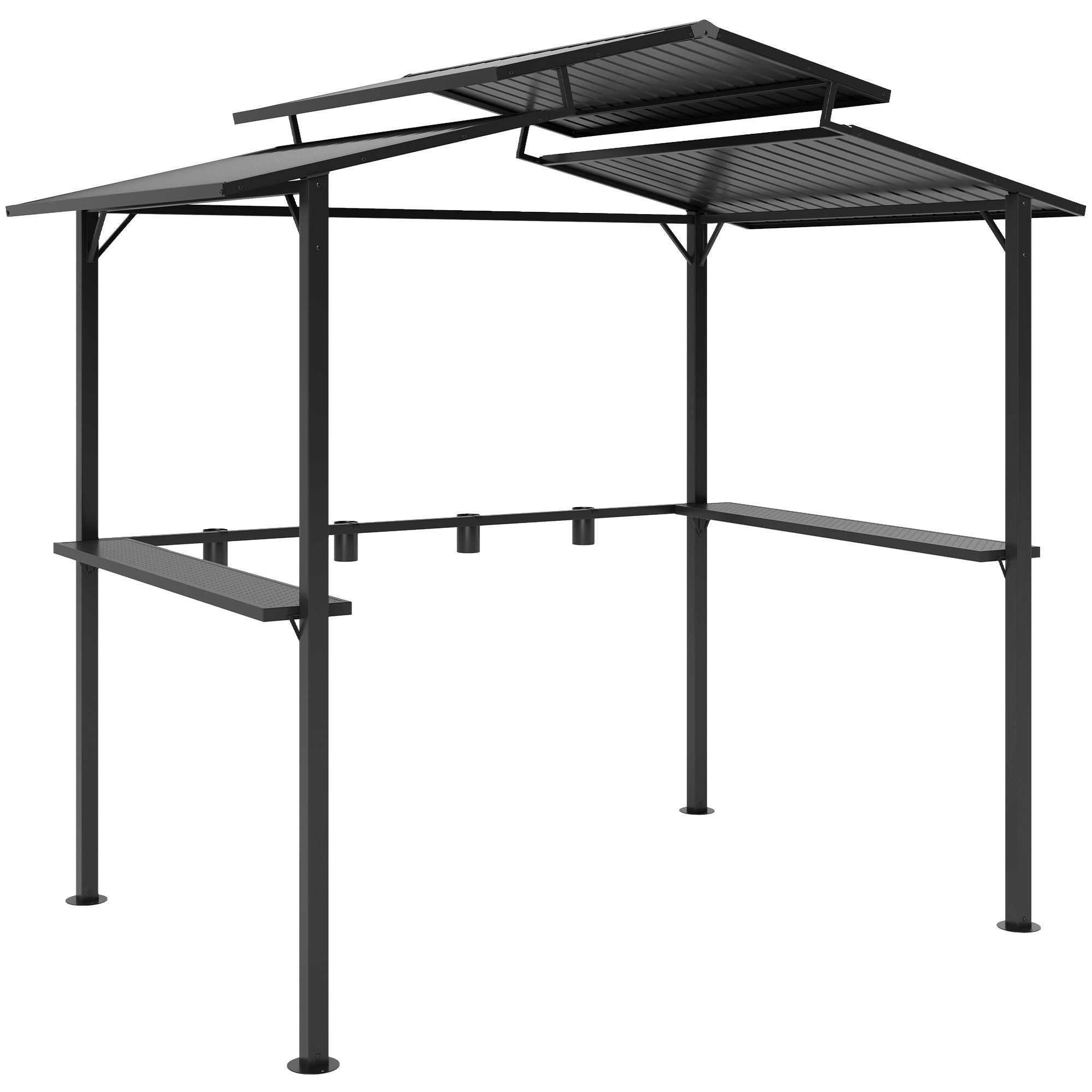Grill Gazebo 250 x 160 x 250 cm Waterproof Garden Pavilion with Double Layer Roof, Side Shelves, Garden Gazebos with UV Protection, BBQ Pavilion, Garden Tent Grill Tent for Garden Party BBQ, Black