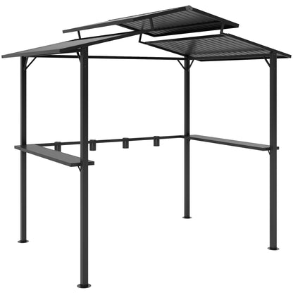 Grill Gazebo 250 x 160 x 250 cm Waterproof Garden Pavilion with Double Layer Roof, Side Shelves, Garden Gazebos with UV Protection, BBQ Pavilion, Garden Tent Grill Tent for Garden Party BBQ, Black