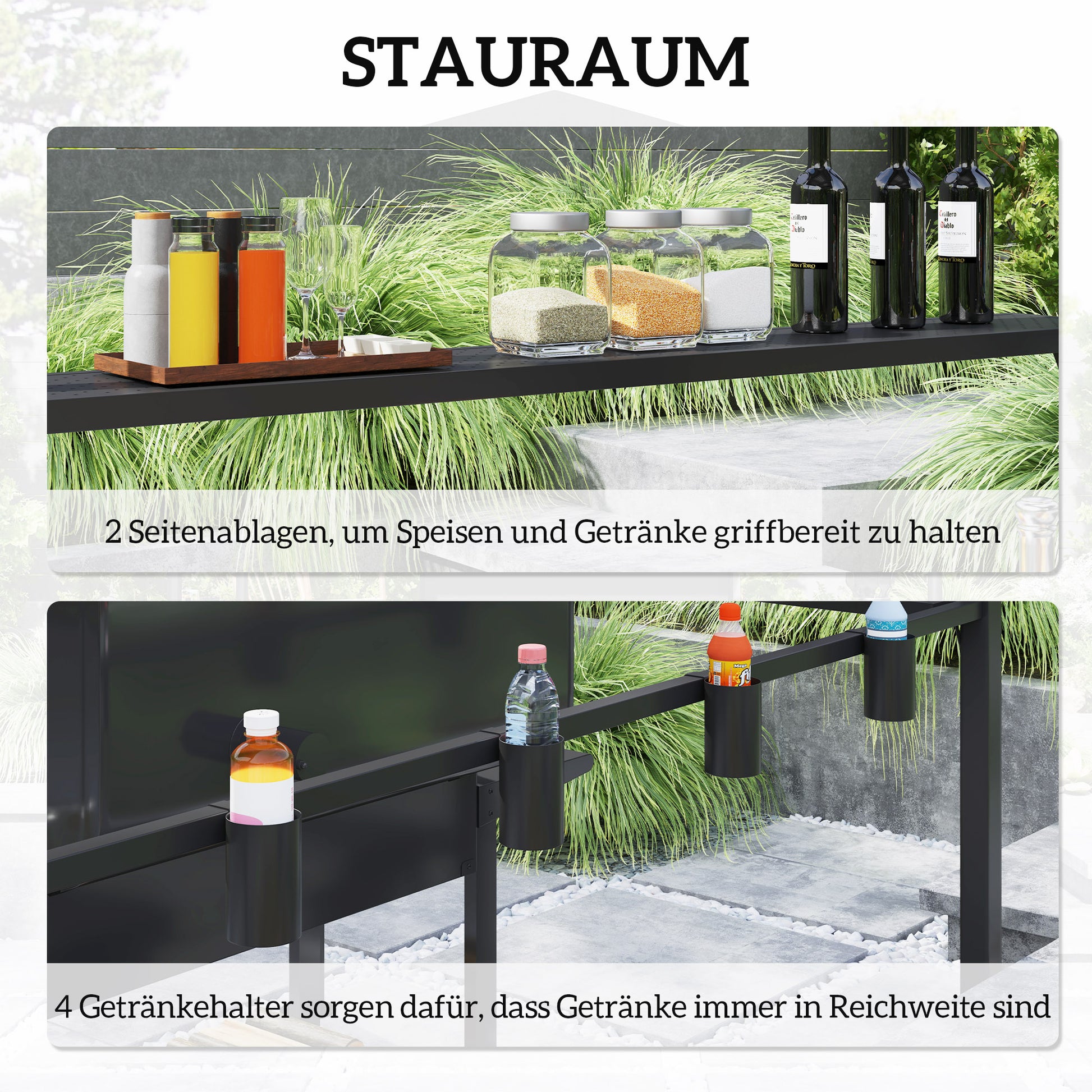 Grill Gazebo 250 x 160 x 250 cm Waterproof Garden Pavilion with Double Layer Roof, Side Shelves, Garden Gazebos with UV Protection, BBQ Pavilion, Garden Tent Grill Tent for Garden Party BBQ, Black