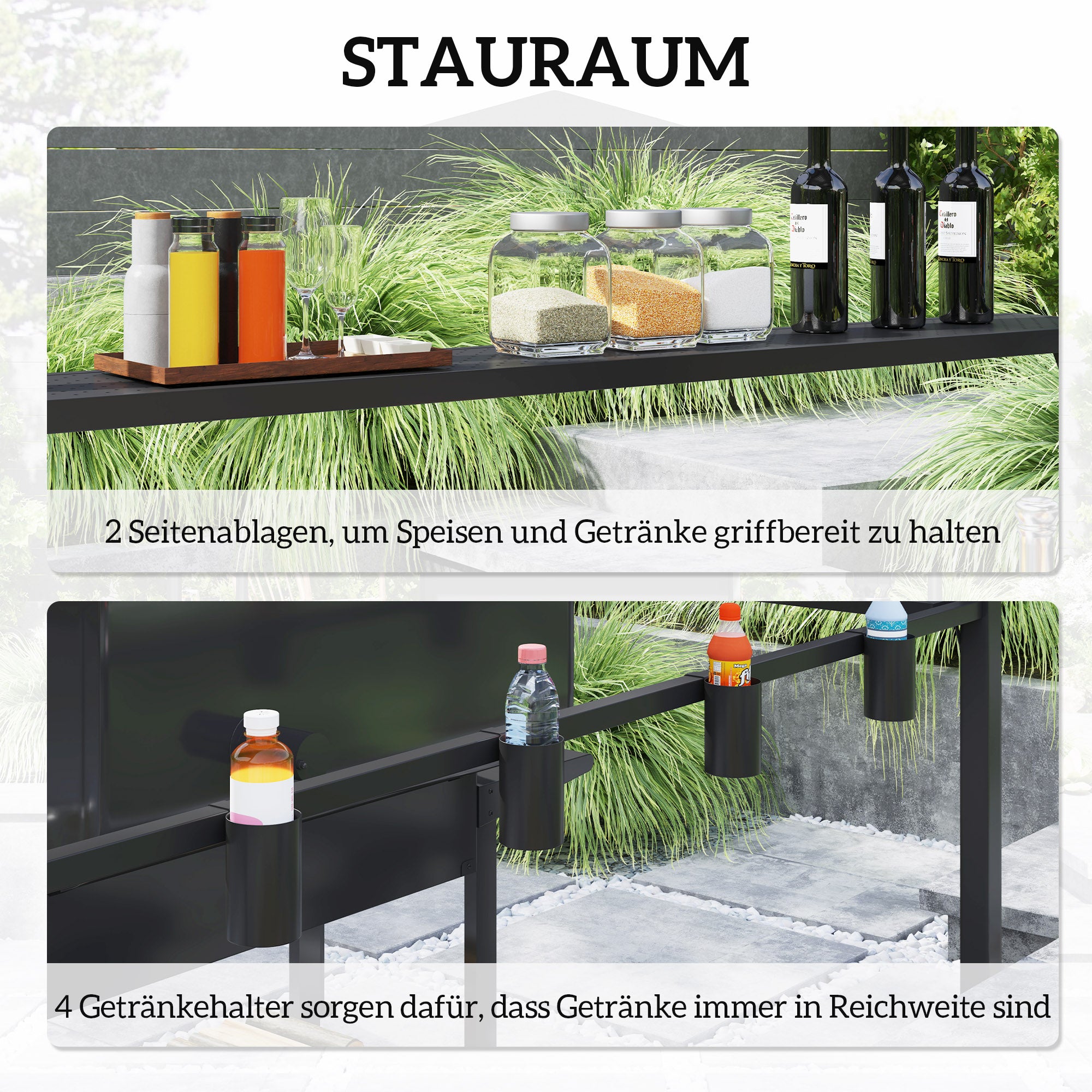 Grill Gazebo 250 x 160 x 250 cm Waterproof Garden Pavilion with Double Layer Roof, Side Shelves, Garden Gazebos with UV Protection, BBQ Pavilion, Garden Tent Grill Tent for Garden Party BBQ, Black