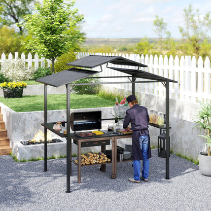 Grill Gazebo 250 x 160 x 250 cm Waterproof Garden Pavilion with Double Layer Roof, Side Shelves, Garden Gazebos with UV Protection, BBQ Pavilion, Garden Tent Grill Tent for Garden Party BBQ, Black