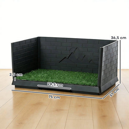 Dog Potty with Artificial Grass, 75 x 51 x 36.5 cm (29.5 x 20.1 x 14.4 in) — High Walls, Slide-Out Tray, Easy-Clean Indoor/Outdoor Training Toilet, Black