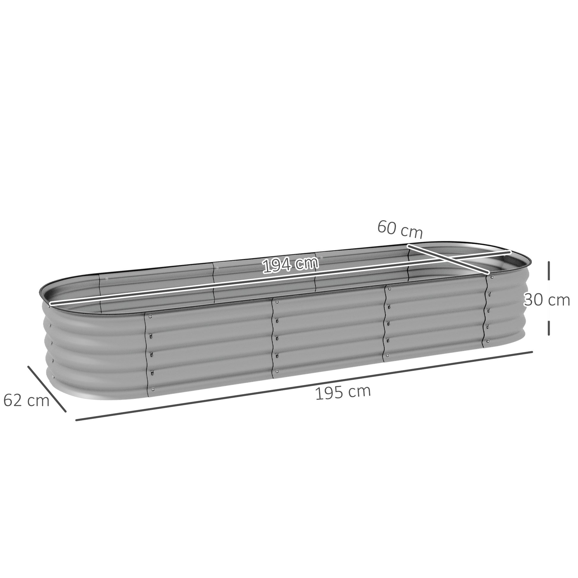 Metal Raised Bed, Planter Box, Vegetable Bed, DIY Planter with Open Bottom, Herb Bed for Garden, Balcony, Silver 195 x 62 x 30 cm