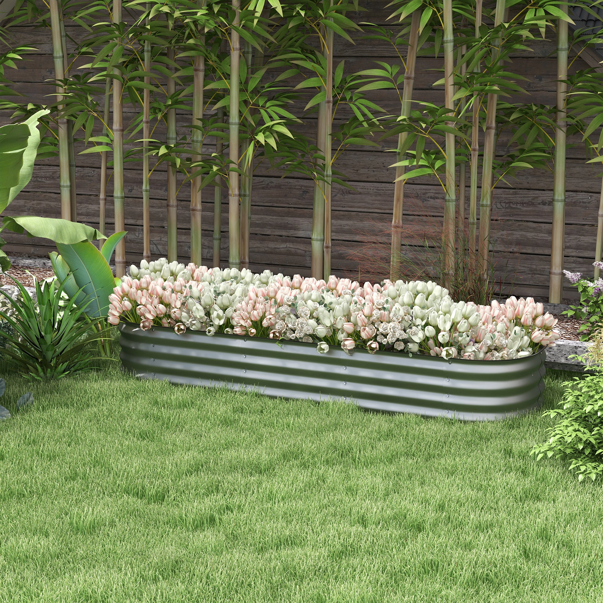 Metal Raised Bed, Planter Box, Vegetable Bed, DIY Planter with Open Bottom, Herb Bed for Garden, Balcony, Silver 195 x 62 x 30 cm