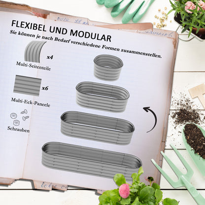Metal Raised Bed, Planter Box, Vegetable Bed, DIY Planter with Open Bottom, Herb Bed for Garden, Balcony, Silver 195 x 62 x 30 cm