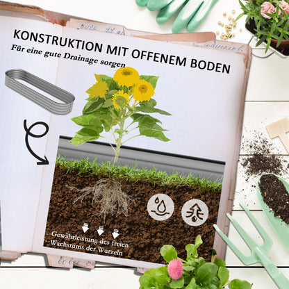 Metal Raised Bed, Planter Box, Vegetable Bed, DIY Planter with Open Bottom, Herb Bed for Garden, Balcony, Silver 195 x 62 x 30 cm