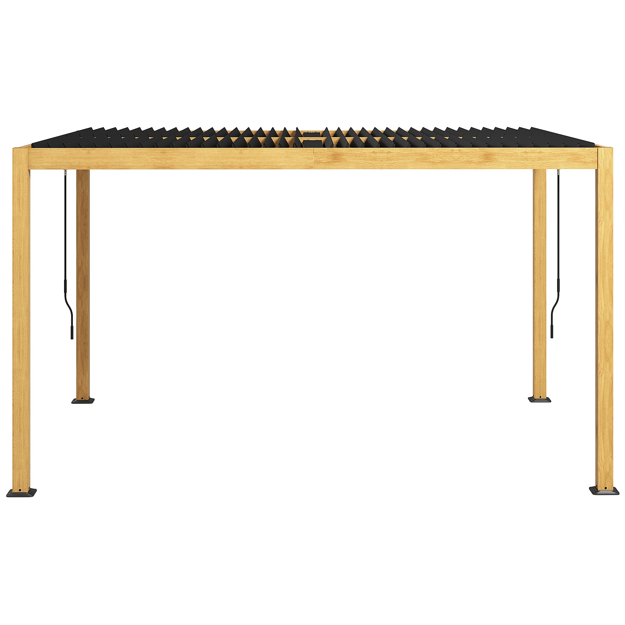 Bioclimatic Aluminum Pergola 3 x 4 m Outdoor Garden Pergola with Adjustable Louvers Crank, Contemporary Style - Black and Natural Wood Grain Effect