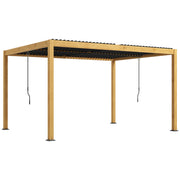 Bioclimatic Aluminum Pergola 3 x 4 m Outdoor Garden Pergola with Adjustable Louvers Crank, Contemporary Style - Black and Natural Wood Grain Effect