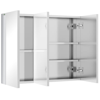 Mirrored Cabinet, Bathroom Cabinet with 3 Glass Doors, Hanging Cabinet, Storage Cabinet with 5 Shelves, Bathroom Cabinet, Wall Cabinet, Stainless Steel, Silver, 70 x 12 x 55 cm