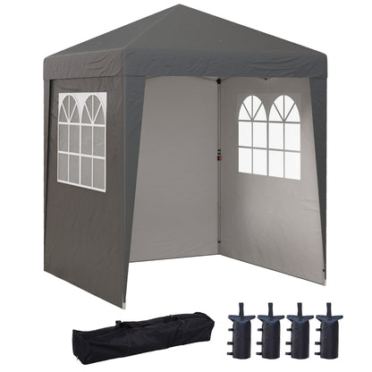 Folding Pop-up Garden Gazebo 2 x 2 m Adjustable Height Event Canopy 3 Levels Anti-UV 30+ 3 Side Walls with 4 Sandbags and 1 Carrying Bag Oxford Fabric Gray Steel