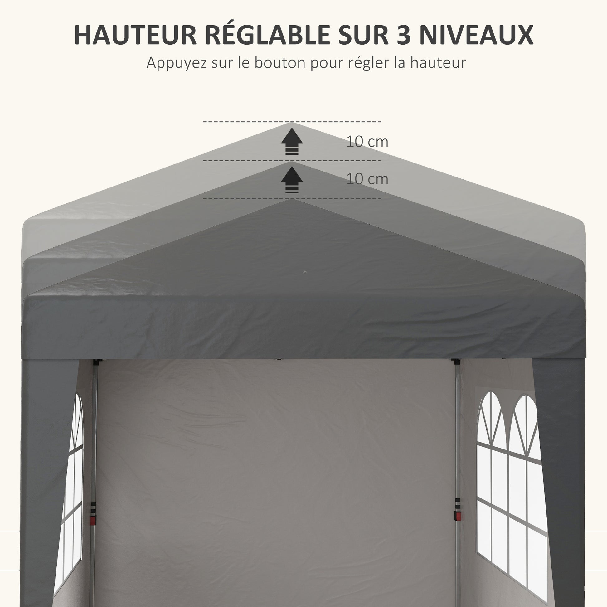 Folding Pop-up Garden Gazebo 2 x 2 m Adjustable Height Event Canopy 3 Levels Anti-UV 30+ 3 Side Walls with 4 Sandbags and 1 Carrying Bag Oxford Fabric Gray Steel