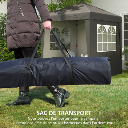 Folding Pop-up Garden Gazebo 2 x 2 m Adjustable Height Event Canopy 3 Levels Anti-UV 30+ 3 Side Walls with 4 Sandbags and 1 Carrying Bag Oxford Fabric Gray Steel