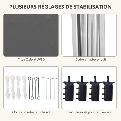 Folding Pop-up Garden Gazebo 2 x 2 m Adjustable Height Event Canopy 3 Levels Anti-UV 30+ 3 Side Walls with 4 Sandbags and 1 Carrying Bag Oxford Fabric Gray Steel