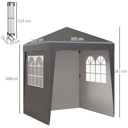 Folding Pop-up Garden Gazebo 2 x 2 m Adjustable Height Event Canopy 3 Levels Anti-UV 30+ 3 Side Walls with 4 Sandbags and 1 Carrying Bag Oxford Fabric Gray Steel