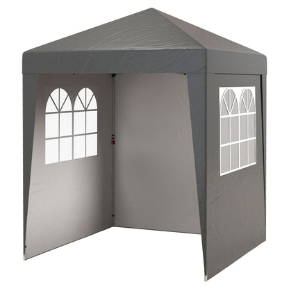 Folding Pop-up Garden Gazebo 2 x 2 m Adjustable Height Event Canopy 3 Levels Anti-UV 30+ 3 Side Walls with 4 Sandbags and 1 Carrying Bag Oxford Fabric Gray Steel