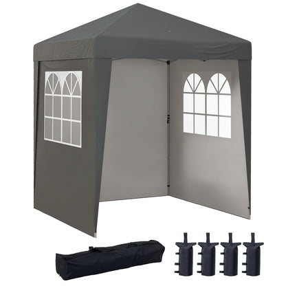 Folding Pop-up Garden Gazebo 2 x 2 m Adjustable Height Event Canopy 3 Levels Anti-UV 30+ 3 Side Walls with 4 Sandbags and 1 Carrying Bag Oxford Fabric Gray Steel