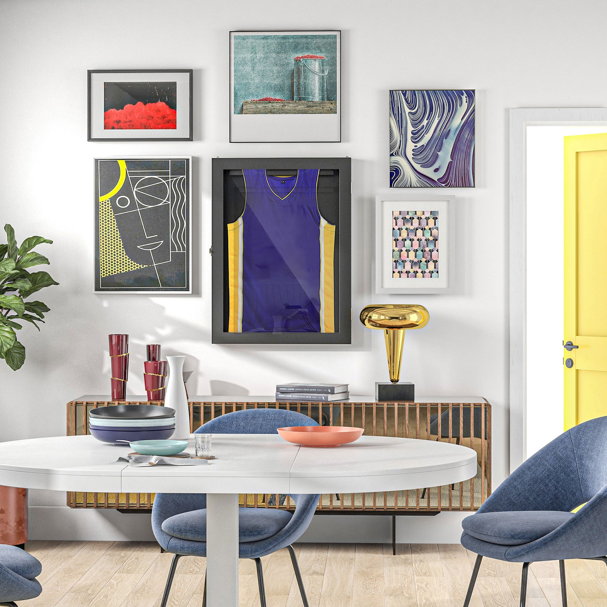 Frame box T-frame jersey frame acrylic door internal felt lining 60 x 6.5 x 80 cm black