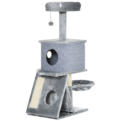 Cat Scratching Tree Height 111 cm Cat Tower with Bed Cave Hammock Hanging Ball Sisal Posts and Ramp 50x40x111 cm Gray