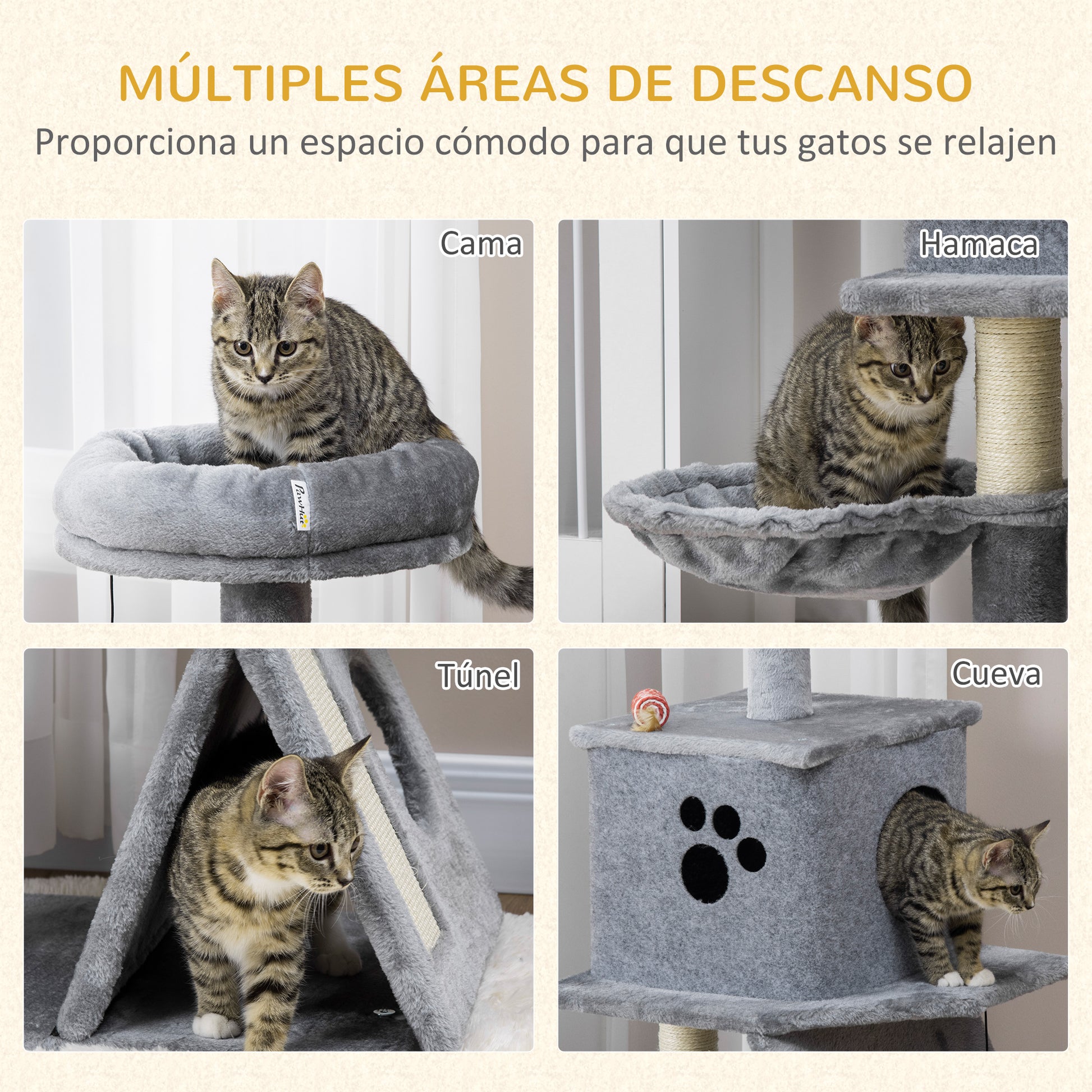 Cat Scratching Tree Height 111 cm Cat Tower with Bed Cave Hammock Hanging Ball Sisal Posts and Ramp 50x40x111 cm Gray