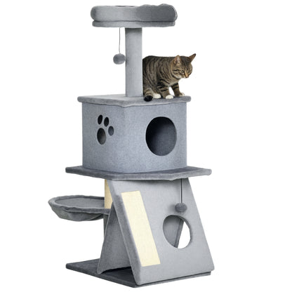 Cat Scratching Tree Height 111 cm Cat Tower with Bed Cave Hammock Hanging Ball Sisal Posts and Ramp 50x40x111 cm Gray