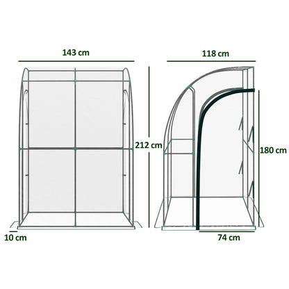 Lean-To Garden Greenhouse, Balcony Greenhouse, Reinforced PVC Tarpaulin, Steel Frame, 2 Roll-Up Zippered Doors, for Vegetables Plants Flowers, Indoor and Outdoor, 143x118x212cm, Transparent