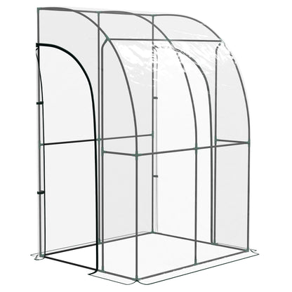 Lean-To Garden Greenhouse, Balcony Greenhouse, Reinforced PVC Tarpaulin, Steel Frame, 2 Roll-Up Zippered Doors, for Vegetables Plants Flowers, Indoor and Outdoor, 143x118x212cm, Transparent