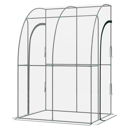 Lean-To Garden Greenhouse, Balcony Greenhouse, Reinforced PVC Tarpaulin, Steel Frame, 2 Roll-Up Zippered Doors, for Vegetables Plants Flowers, Indoor and Outdoor, 143x118x212cm, Transparent
