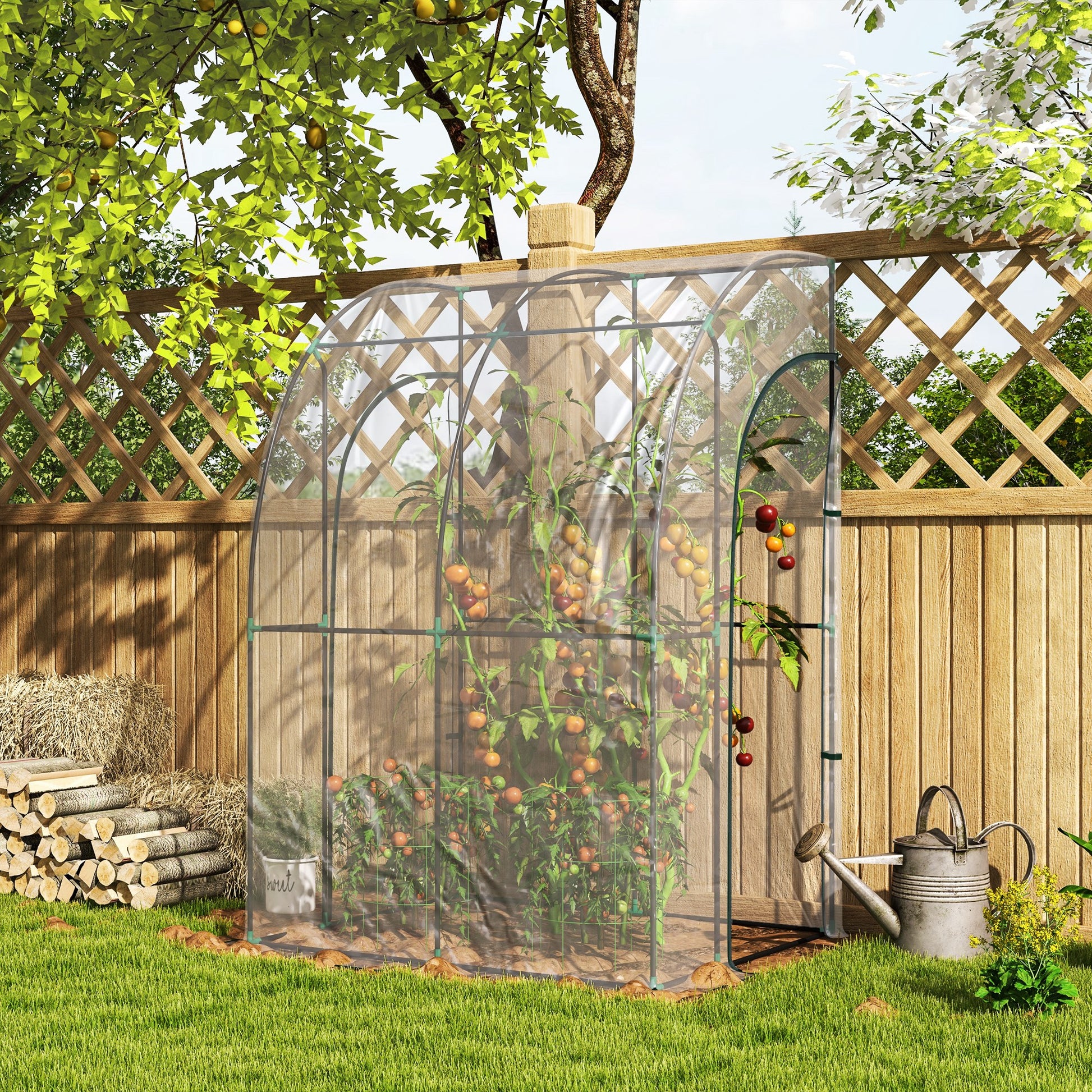 Lean-To Garden Greenhouse, Balcony Greenhouse, Reinforced PVC Tarpaulin, Steel Frame, 2 Roll-Up Zippered Doors, for Vegetables Plants Flowers, Indoor and Outdoor, 143x118x212cm, Transparent