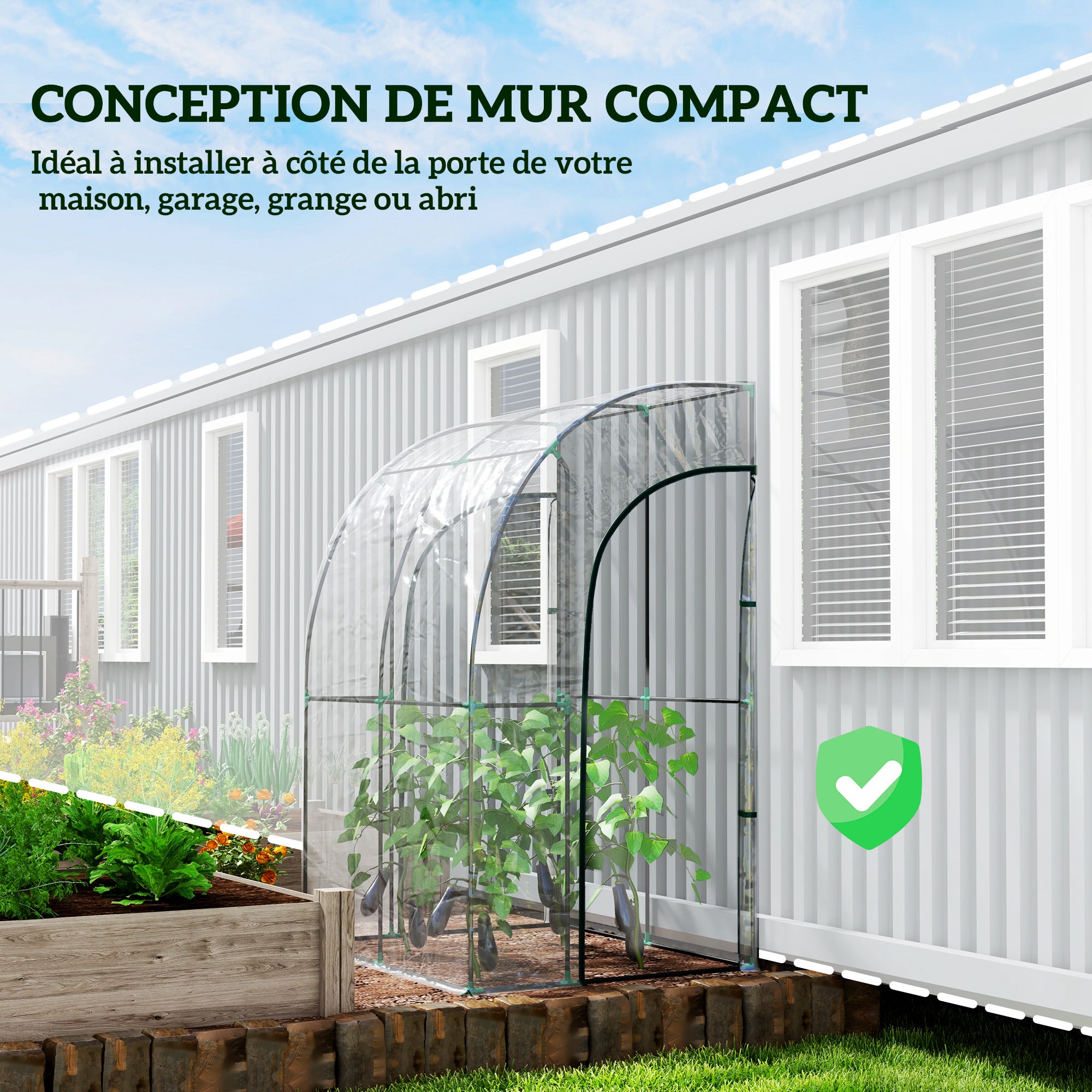 Lean-To Garden Greenhouse, Balcony Greenhouse, Reinforced PVC Tarpaulin, Steel Frame, 2 Roll-Up Zippered Doors, for Vegetables Plants Flowers, Indoor and Outdoor, 143x118x212cm, Transparent