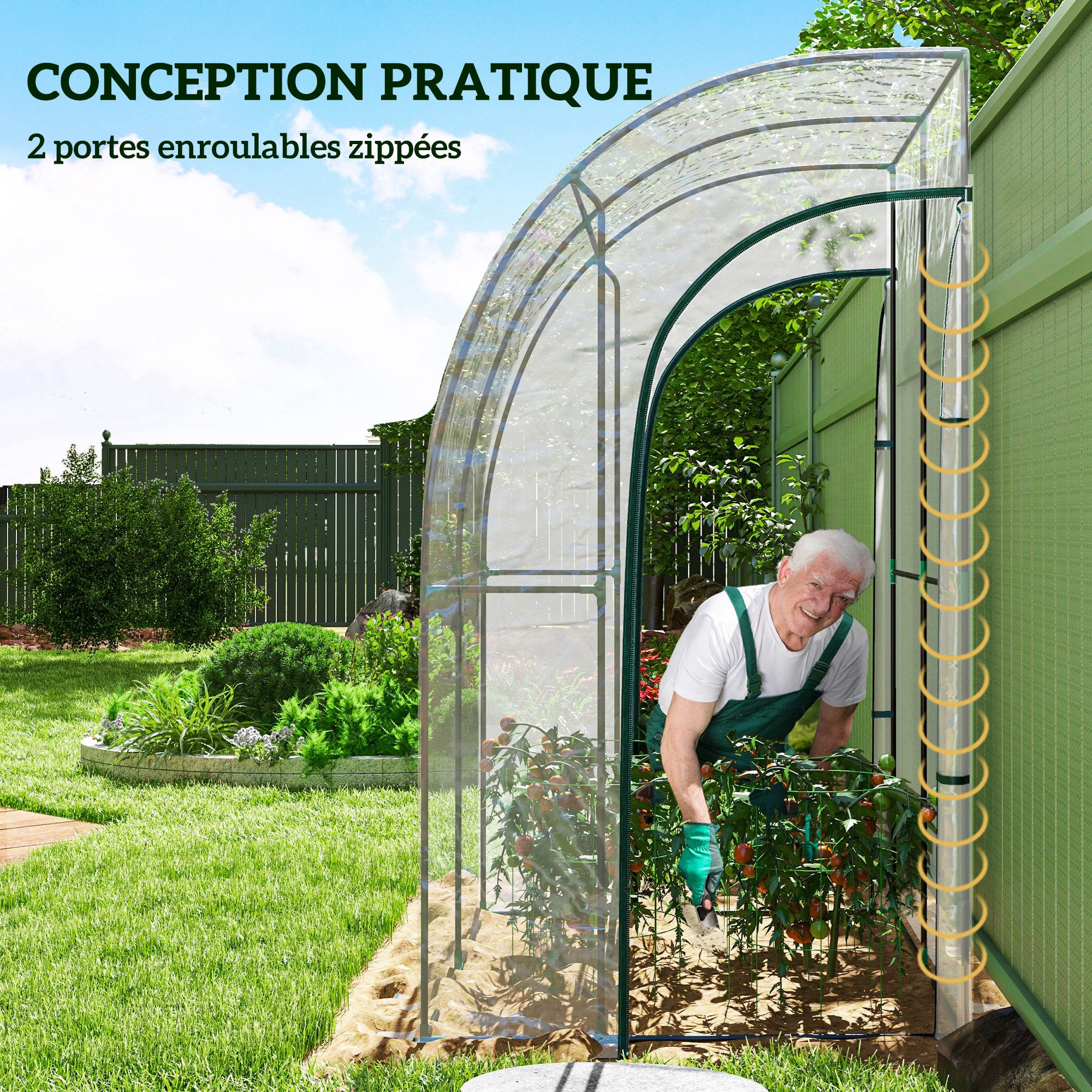 Lean-To Garden Greenhouse, Balcony Greenhouse, Reinforced PVC Tarpaulin, Steel Frame, 2 Roll-Up Zippered Doors, for Vegetables Plants Flowers, Indoor and Outdoor, 143x118x212cm, Transparent