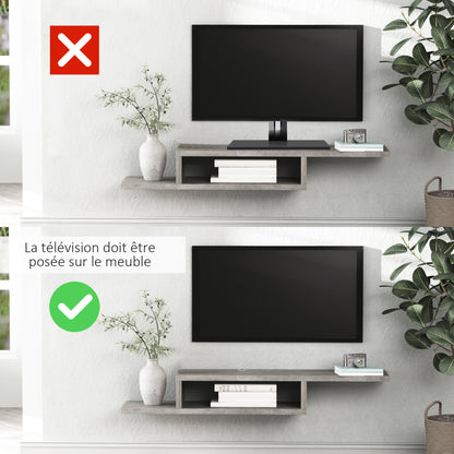 Floating Wall-Mounted TV Stand TV Stand - Floating Wall Shelf - Niche, Cable Holes - Gray