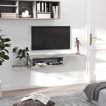 Floating Wall-Mounted TV Stand TV Stand - Floating Wall Shelf - Niche, Cable Holes - Gray