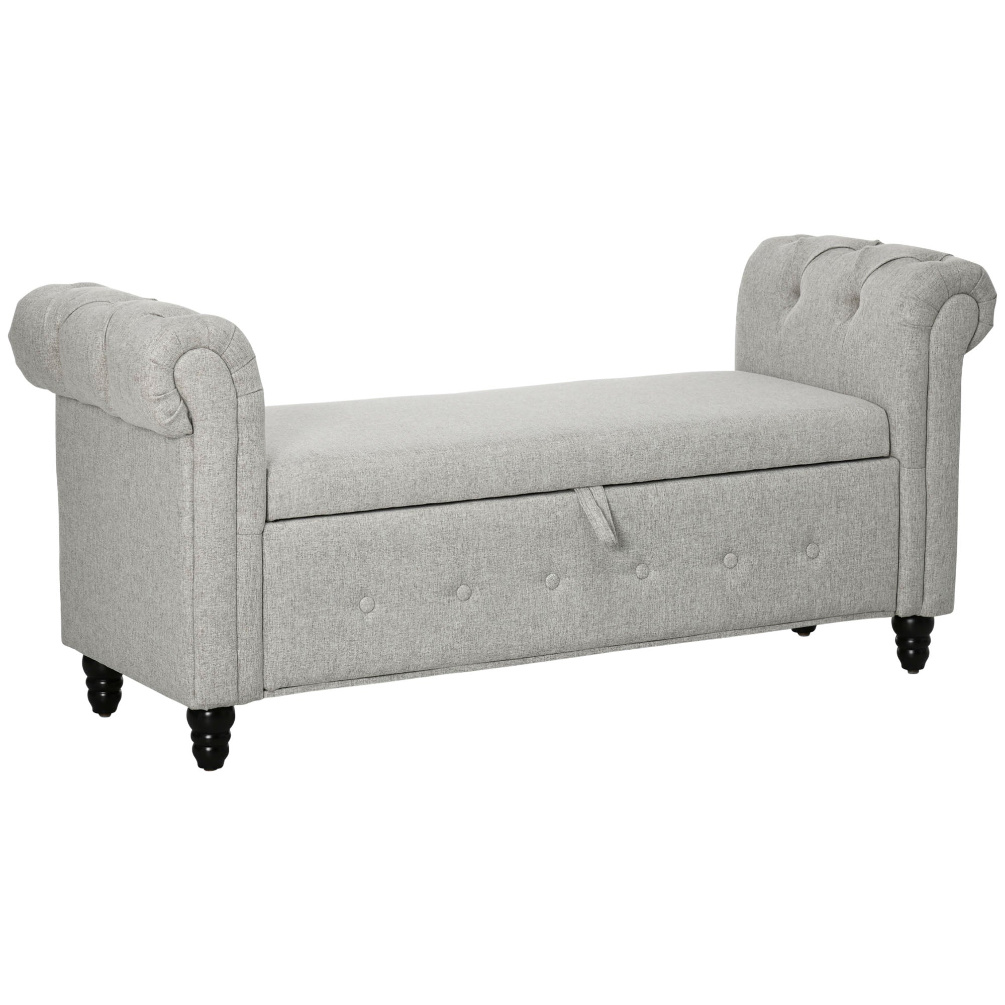 Storage Bench, End of Bed, Linen-Look Storage Chest with Wooden Legs, 146.5 x 49 x 72 cm, Gray