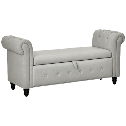 Storage Bench, End of Bed, Linen-Look Storage Chest with Wooden Legs, 146.5 x 49 x 72 cm, Gray