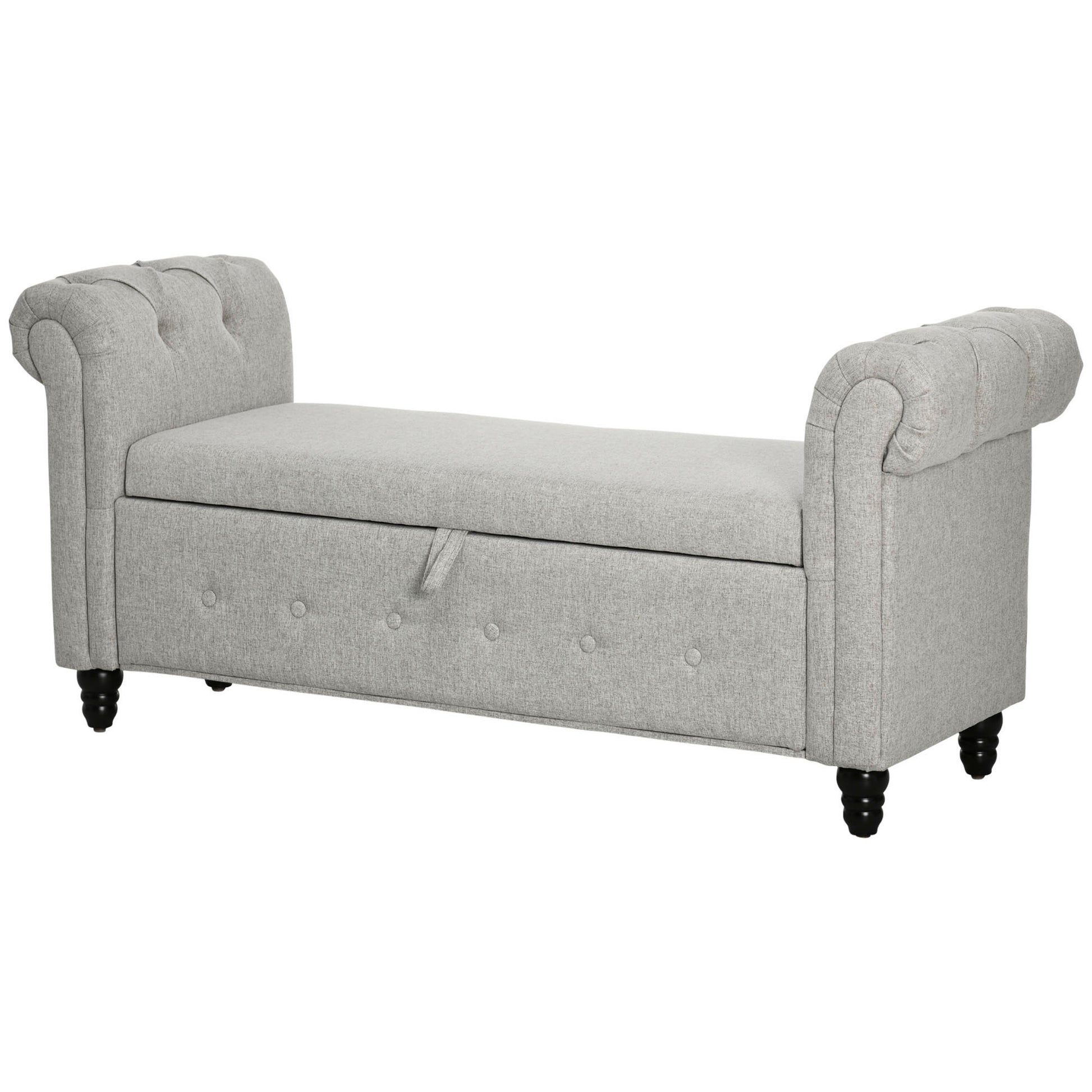 Storage Bench, End of Bed, Linen-Look Storage Chest with Wooden Legs, 146.5 x 49 x 72 cm, Gray