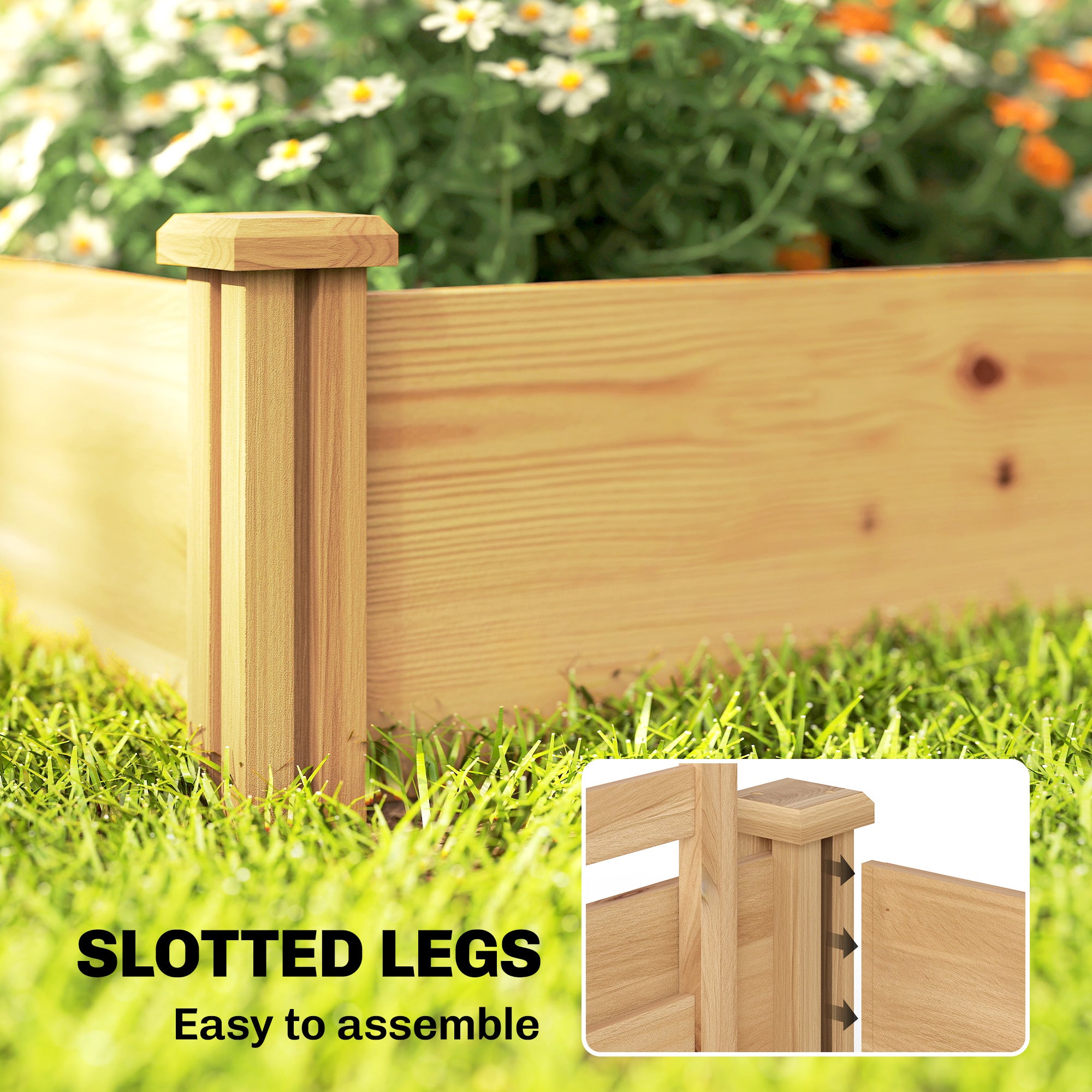 Raised Wooden Planter with 3 Trellises, Double Beds & Open Base — 240 x 125 x 102 cm (94.5" x 49.2" x 40.2") — Natural Pine